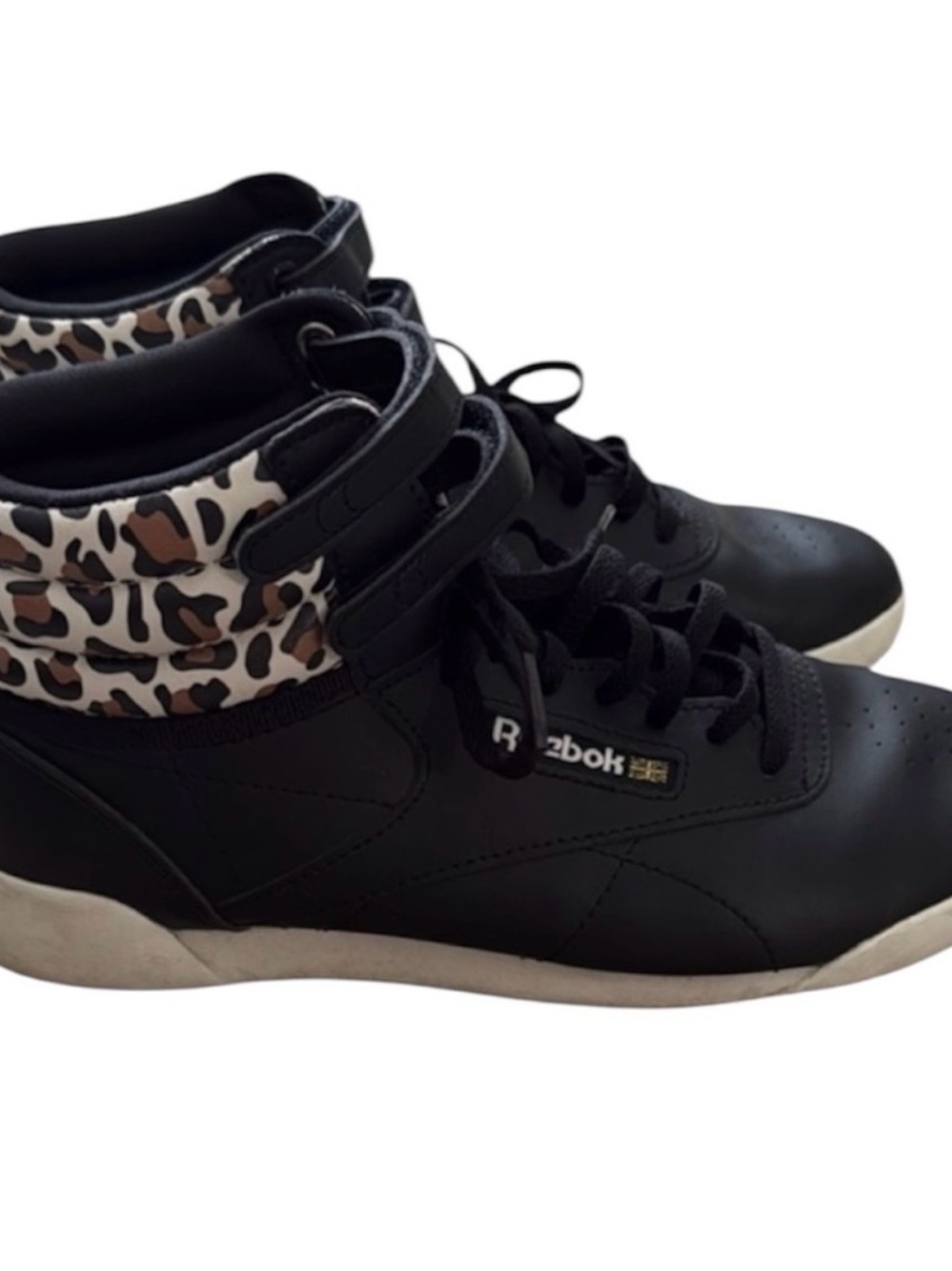 Reebok Women's Black High-Top Sneakers with Leopard-Print Collar